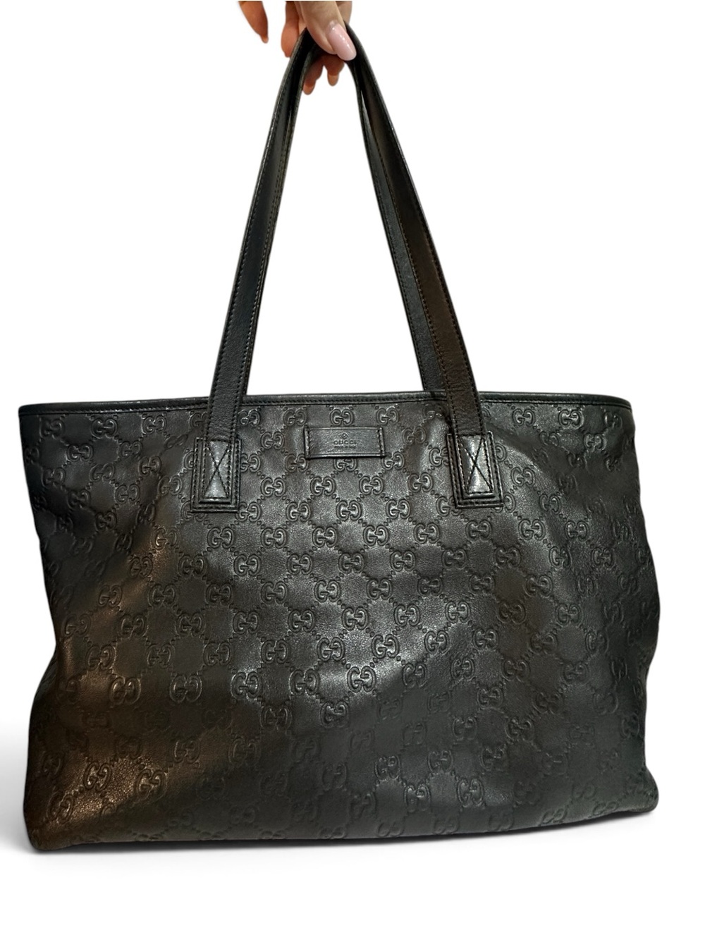 Gucci Black Embossed GG Leather Shoulder Tote